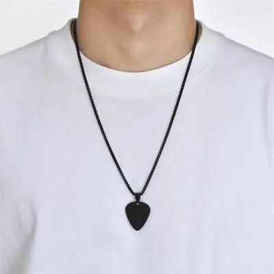 Guitar Pick Guitar Pick Necklace Silver Black Pendant Collar • $7.55