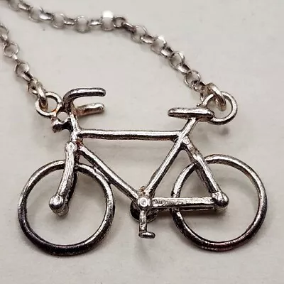 Vtg Sterling Bicycle Bike Necklace Dyadema Italy Signed 925 Silver 16 -18  FUN! • $28