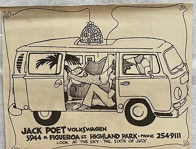 1969 Vintage Volkswagen Bus  Illustrated Hippie Advertisement  Jack Poet Ad • $50