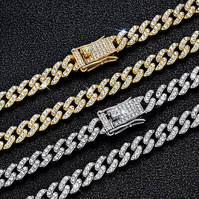 8MM Gold Plated Iced CZ Out Miami Cuban Link Bracelet Chain For Men Women • $18.59