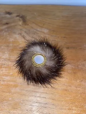 Vintage 1950s Brown Mink Fur Brooch With Gold & Mother Of Pearl Detail Pin Back • £10