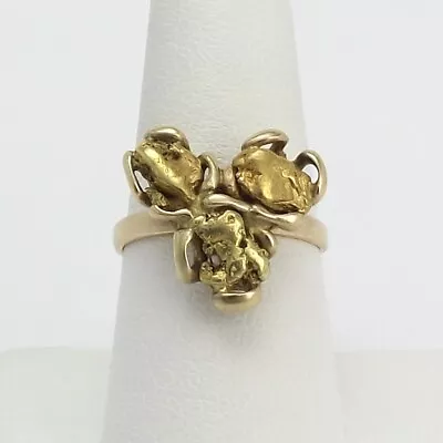 Pure Gold Alaskan Placer Nugget Shamrock Trefoil Ring 10k Band Unisex Vintage • $616.55