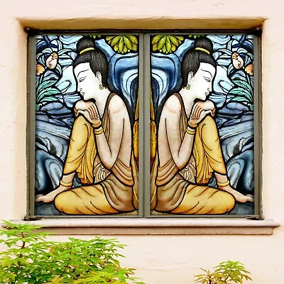 3D Golden Buddha A111 Window Film Print Sticker Cling Stained Glass UV Zoe • $29.99