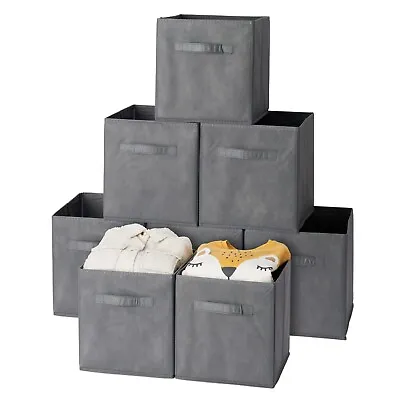 8 Pack Foldable Square Canvas Storage Cubes Collapsible Folding Boxes Organiser • £21.99