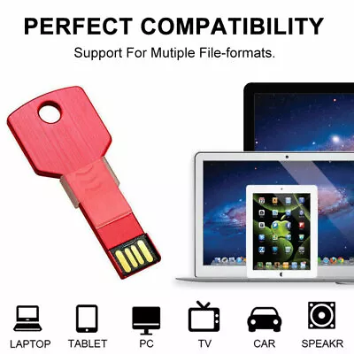 USB 2.0 Flash Drive 32GB 64GB 16GB 8GB Metal Key Shape Thumb Memory USB Stick • £4.79