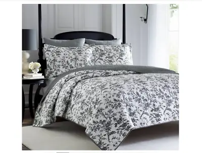 Beautiful Laura Amberley Black & White Quilted Toile (3pc) Full/queen Quilt Set • £122.77