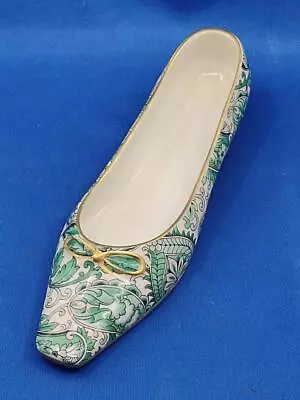 Vtg Mottahedeh Italy Green Paisley Floral Porcelain Shoe Trinket Dish Gold Trim • $19.99