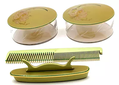 Orchis Lucite Dresser Set Powder Jars Comb Nail Buffer Vintage • $39.99
