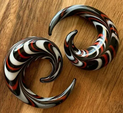 PAIR Red White & Black Glass Spiral Tapers Expanders Plugs Gauges Body Jewelry  • $16.95