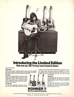 Vtg 1970s HOHNER GUITARS MAGAZINE PRINT AD Acoustic Dreadnought Limited Edition • $7.99