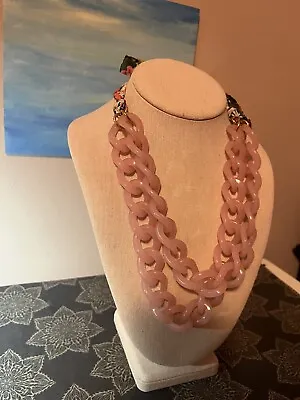 J Crew Pale Pink Lucite Link Double Strand Necklace With Floral Ribbon Tie • $40