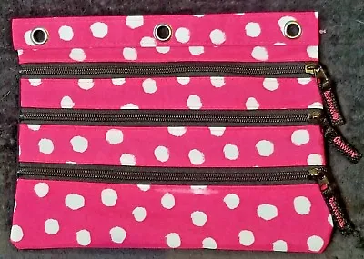 £9.51 • Buy Polka Dot 3 Compartment Ring Pencil Case Pouch Pen Girls Zipper Minnie Mouse NEW