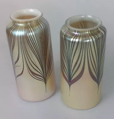 A Pair Of 2 1/4  Favrile Shades Gold Feather Cylinders  Carl Radke Design • $300