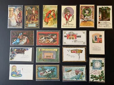 LOT - 17 Vintage Postcards - Holiday Christmas - Santa & Home L2308141846 • $35.26