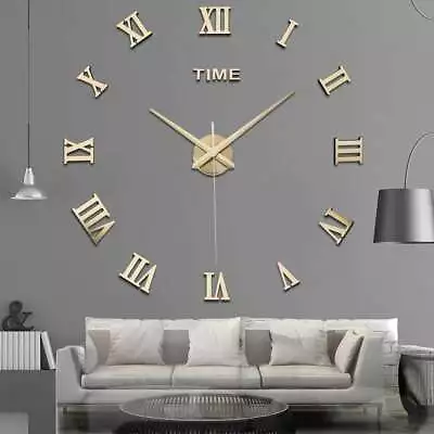 Mirror Surface Large Modern Wall Clock 3D DIY Roman Number Sticker Decor Clock • $8.36