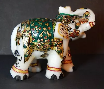 Hand Carved & Painted Marble Good Luck Elephant Ring Holder Figurine India • $9.75