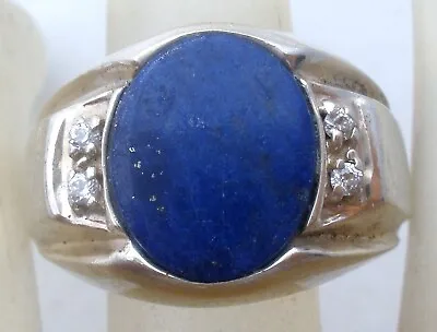 Mens Lapis Ring Sterling Silver JED Blue Gemstone & Clear Quartz Size 9 Vintage • $58.50