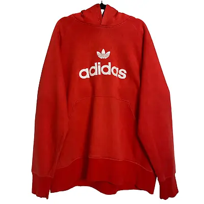 Vintage Adidas Early 2000's Bright Red Embroidered Heavy Hoodie Size XL • $99