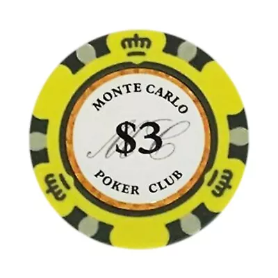 NEW 100 Grey Yellow $3 Monte Carlo Smooth 14 Gram Clay Poker Chips - Exclusive  • $39.99