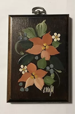 Vtg Hand Painted Floral Wood Plaque Signed 5  • $5.98