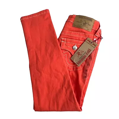 True Religion Girls Coral Overdye Mid Rise Flap Pocket Skinny Fit Jeans 7 NWT • $29.99