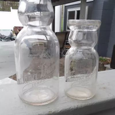 Lot Of 2 Old 1940-41 Indiana Dairy Pint & Half Pint Cream Top Milk Bottles Pa • $5.95
