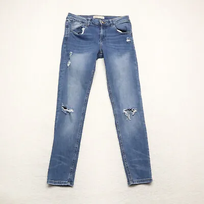 $14.39 • Buy Zara Women's Size 6 Blue Skinny Distressed Medium Wash Cotton Blend Stretch Jean