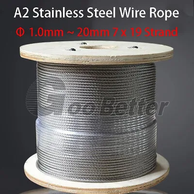 Wire Rope 1mm/2mm/3mm/4mm/5mm/6mm/8mm~20mm A2 Stainless Steel Cable 7*19 Rigging • $4.75