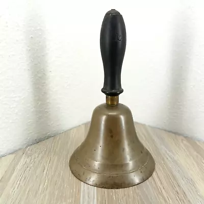 Antique Teachers Brass School Bell Hand Held Wood Handle Desk Bell • $23.74