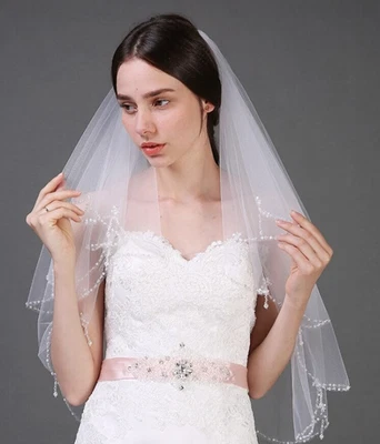 £17.66 • Buy Bridal Veil White 2 Tier Pearl And Crystal Drop 