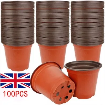 100Pack Plant Pots Plastic Terracotta Bucket Herb Flower Pots Planter Seed Trays • £4.07