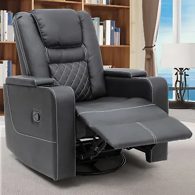 Home Theater Seating Leather Swivel Glider Rocker Recliner Chair Wi/ Cup Holders • $293.02