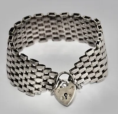 Ladies 925 Solid Sterling Solid Silver 7  6 Bar Gate Bracelet Style & Padlock • £63.99