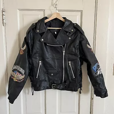 Vintage Harley Davidson Leather Motorcycle Jacket Size Large Embroidered  • $95