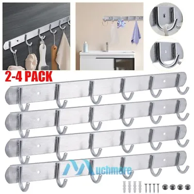 4Pack 6 Hooks Stainless Steel Coat Robe Hat Clothes Wall Mount Rack Towel Hanger • $13.79