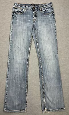 Cowgirl Up Don't Fence Me In Womens Blue Denim Jeans Bootcut Mid Rise Sz 10/W31 • $24.74