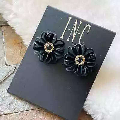 INC Floral Stud Earrings Black Clear Rhinestones New • $12.99