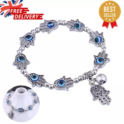 Evil Eye Palm Protection Bracelet Hamsa Charm With Bell Mens Womens • £4.98