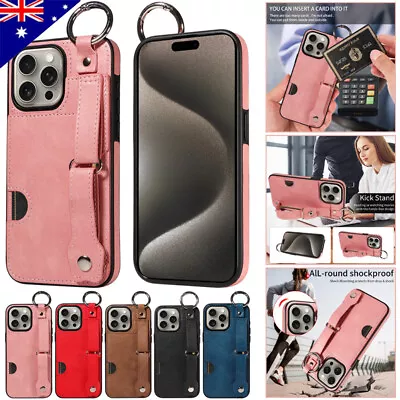 For IPhone 15 14 13 12 11 Pro Max XS X 87 Leather Card Slot Case Wristband Cover • $15.29