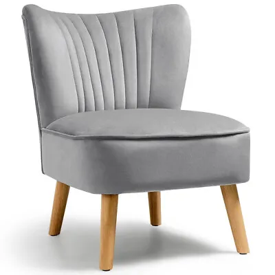 Velvet Scalloped Back Cocktail Chairs Padded Seat Small Leisure Sofa Wooden Legs • £119.95