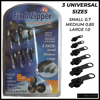 FIX A ZIPPER Tool 3 Sizes Universal Replacement Instant Zip Slider Repair Kit • £3.99