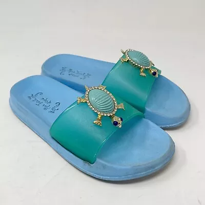 MISS TRISH OF CAPRI Women’s Blue Synthetic Slides Jeweled Turtles Size 37 US 6 • $18