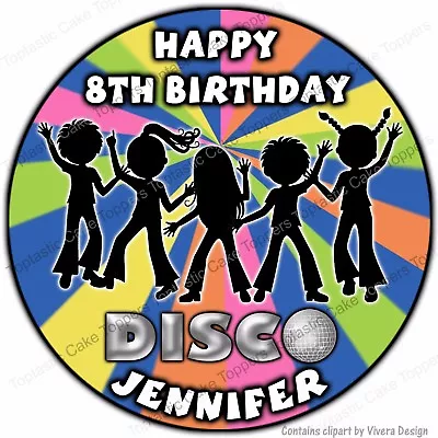 Personalised Kids Disco Edible Icing 70s 80s 90s Birthday Party Cake Topper • £4.65