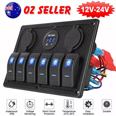 6 Gang 12V Switch Panel LED Rocker Car RV Boat Marine Circuit Breaker Waterproof • $48.95