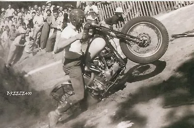 Vintage Biker Photo/HARLEY KNUCLEHEAD HILL CLIMBER/4x6 B&W Reprint • $2.25
