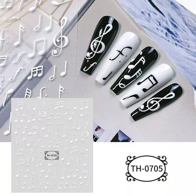 3D Nail Art Sticker White Treble Clef Music Note Self-Adhesive DecalsTH0705 NS50 • $2.95