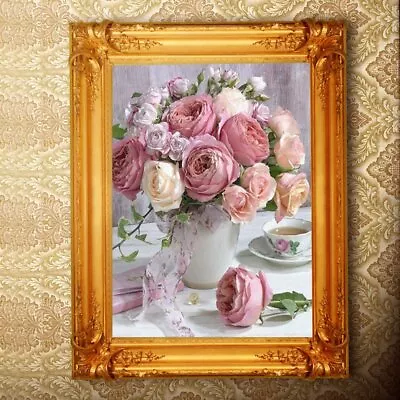 5D DIY Full Drill Diamond Painting Pink Flowers Cross Stitch Embroidery Kit KJ • $13.45