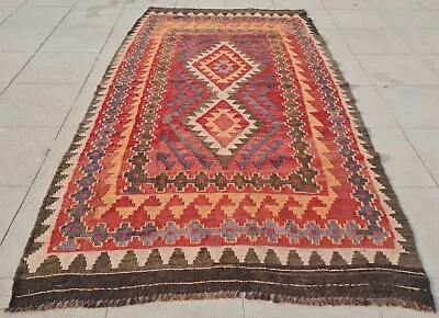 Afghan Hand Knotted Vintage Woven Afghan Maimana Kilim Wool Rug 6.1 X 3.2 Ft • $59