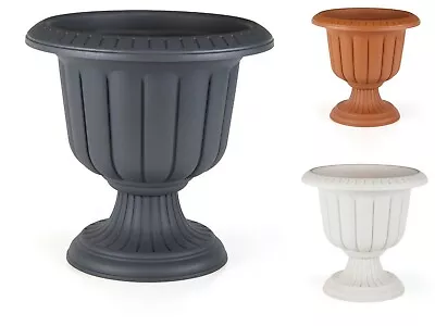 Plastic Round Garden Urn Plant Pot Planter Outdoor Garden Stand Round -3 Colours • £14.99