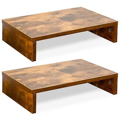 Monitor Stand Riser-2 Pack Rustic Brown Wood Adjustable Dual Monitor Riser • $29.99